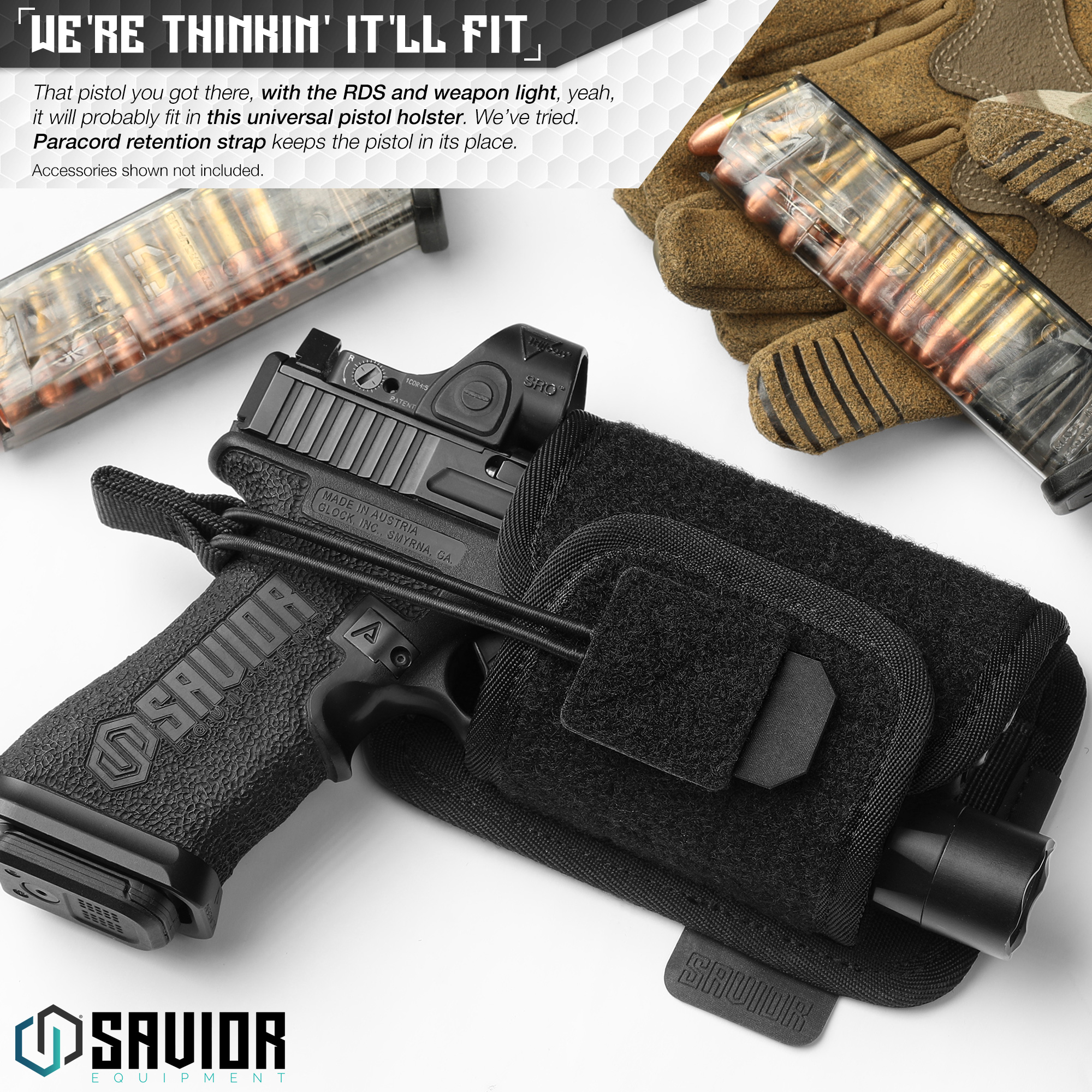 SAVIOR Hook-Backed Tactical Pistol Handgun Holster Holder Carrier For Loop Panel - Picture 8 of 24